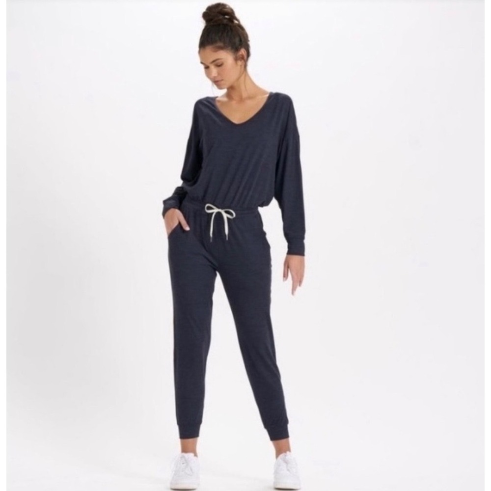 Vuori Lux Jumpsuit Indigo Heather Blue V-Neck Long Sleeve Drawstring XL